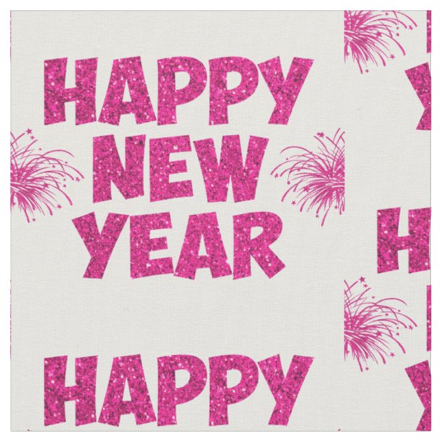 pink happy new year fireworks fabric (Close Up)