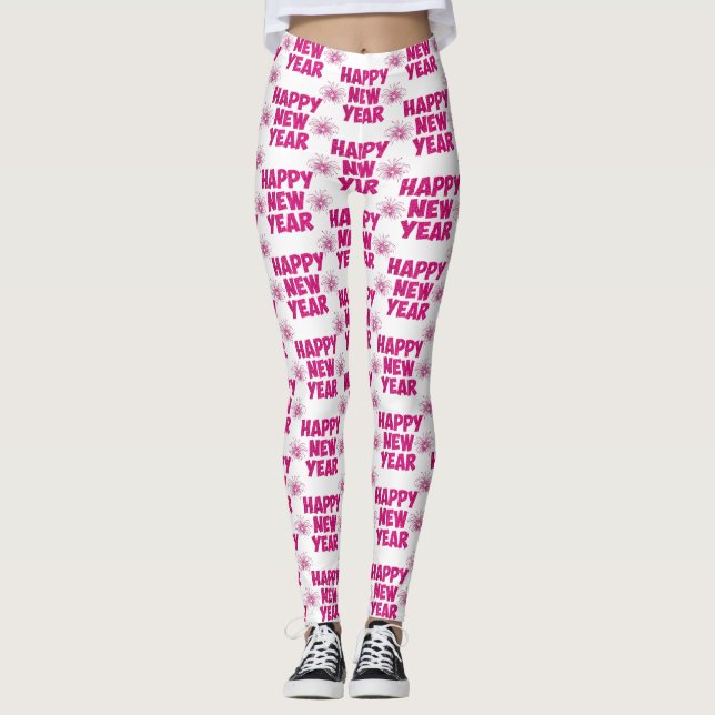 pink happy new year fireworks leggings (Front)