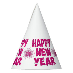 pink happy new year fireworks party hat