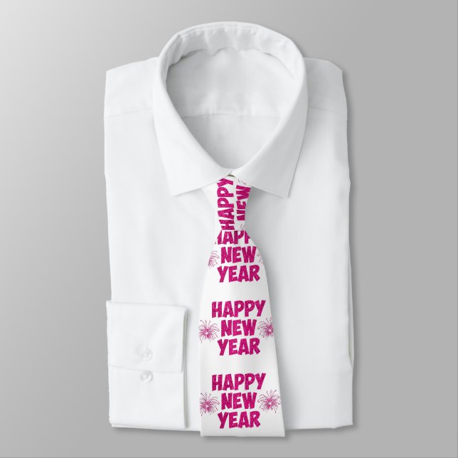 pink happy new year fireworks tie (Tied)