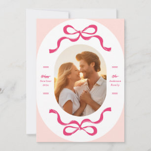 Pink Happy New Year RIBBONS 2026 Photo Holiday Card