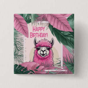 Pink Happy Smiling Lama 15 Cm Square Badge