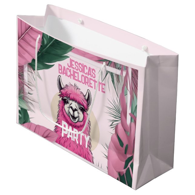Pink Happy Smiling Lama Bachelorette Large Gift Bag (Front Angled)
