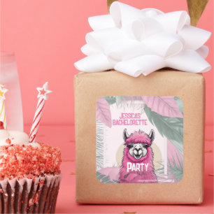 Pink Happy Smiling Lama Bachelorette Square Sticker