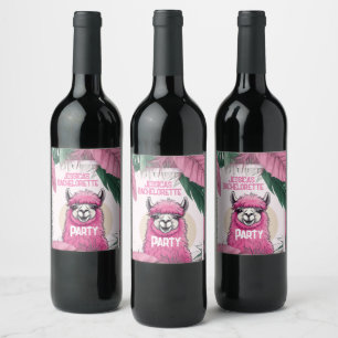 Pink Happy Smiling Lama Bachelorette Wine Label