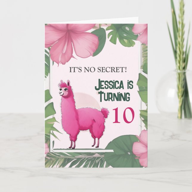 Pink Happy Smiling Lama Birthday Card (Front)