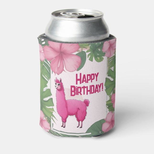 Pink Happy Smiling Lama Can Cooler (Can Back)