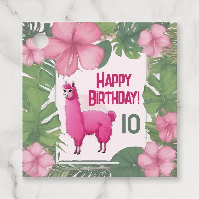 Pink Happy Smiling Lama Favour Tags (Front)