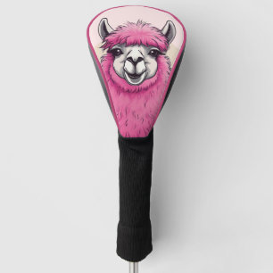 Pink Happy Smiling Lama Golf Head Cover