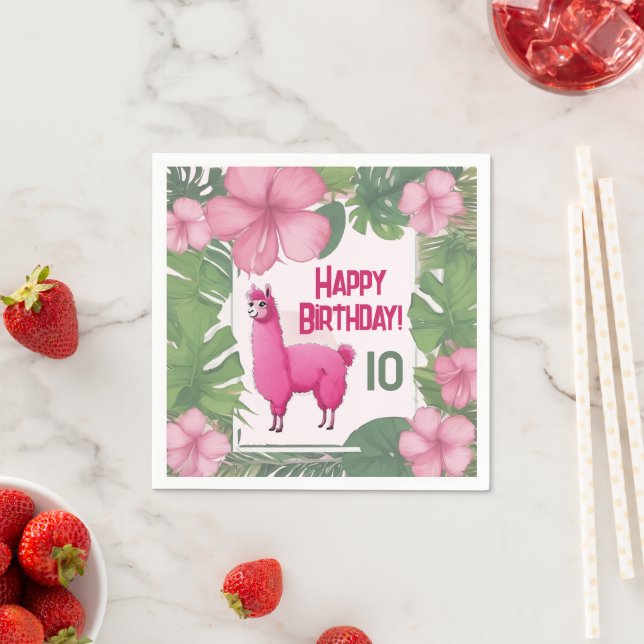 Pink Happy Smiling Lama Napkin (Insitu)