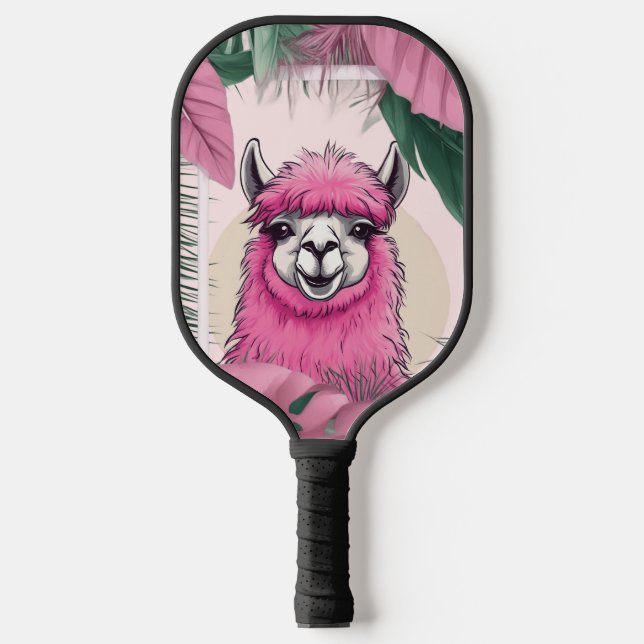Pink Happy Smiling Lama Pickleball Paddle (Front)