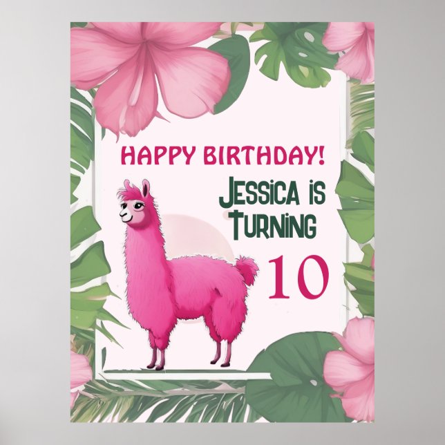 Pink Happy Smiling Lama Poster (Front)