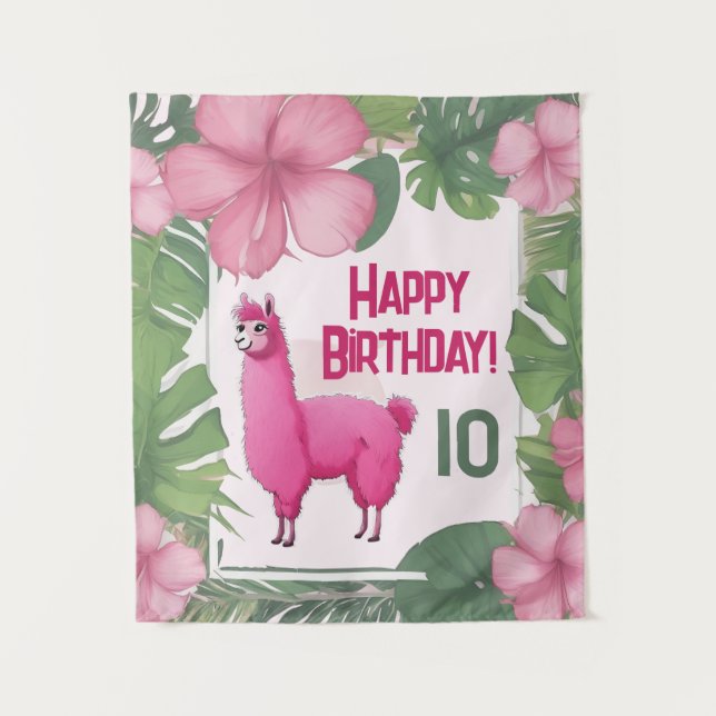 Pink Happy Smiling Lama Tapestry (Front)