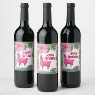 Pink Happy Smiling Lama Wine Label