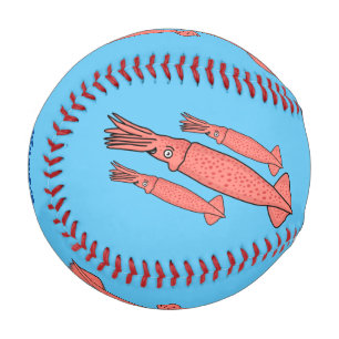 Pink happy squid cartoon illustration baseball