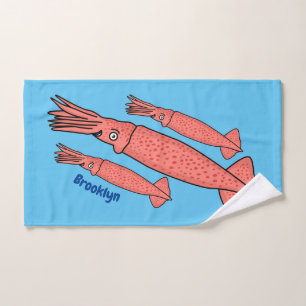 Pink happy squid cartoon illustration bath towel set