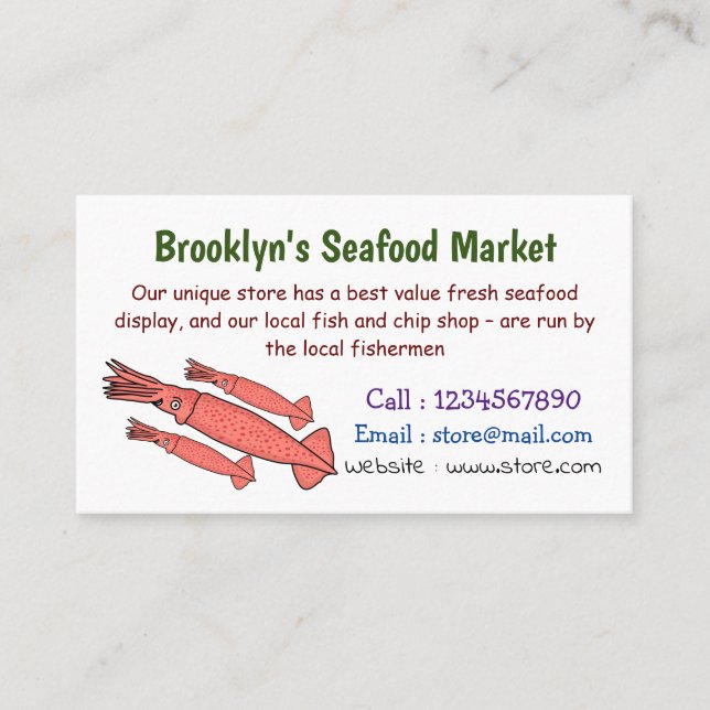 Pink happy squid cartoon illustration business card (Front)