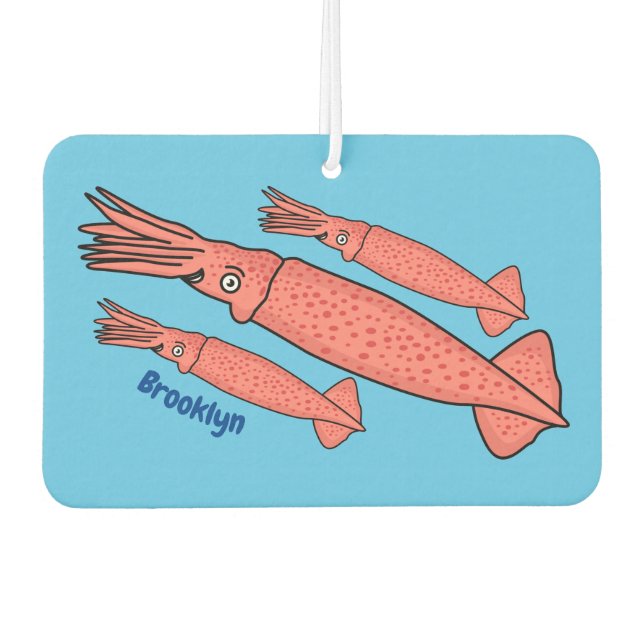 Pink happy squid cartoon illustration car air freshener (Front)