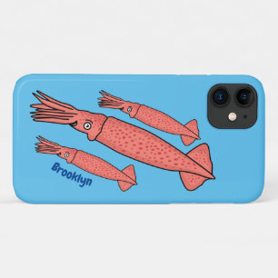 Pink happy squid cartoon illustration iPhone 11 case