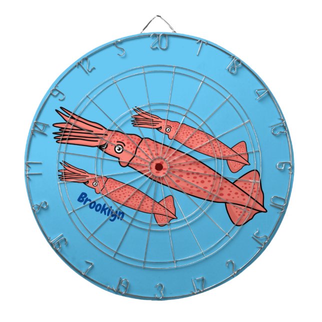 Pink happy squid cartoon illustration dartboard (Front)