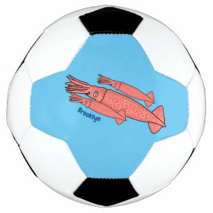 Pink happy squid cartoon illustration football