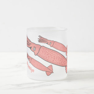 Pink happy squid cartoon illustration frosted glass coffee mug