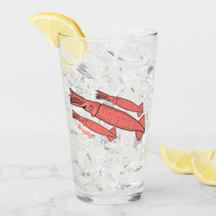 Pink happy squid cartoon illustration glass