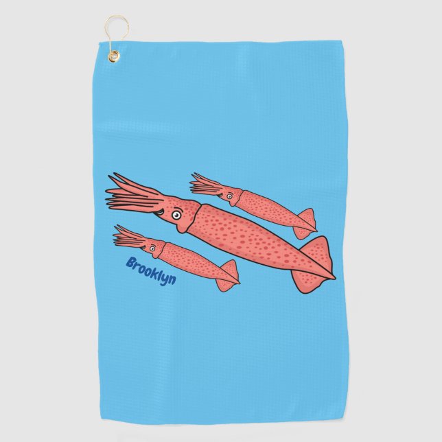 Pink happy squid cartoon illustration golf towel (Front)