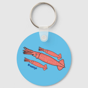 Pink happy squid cartoon illustration key ring