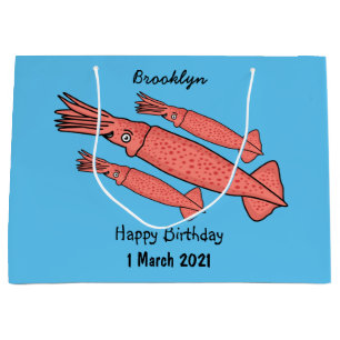 Pink happy squid cartoon illustration large gift bag