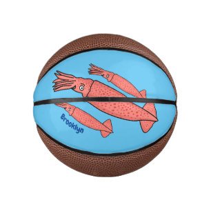 Pink happy squid cartoon illustration mini basketball