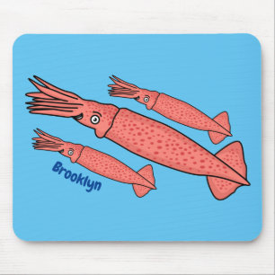 Pink happy squid cartoon illustration mouse mat