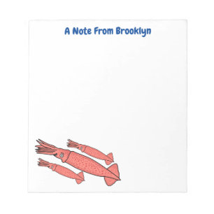 Pink happy squid cartoon illustration notepad