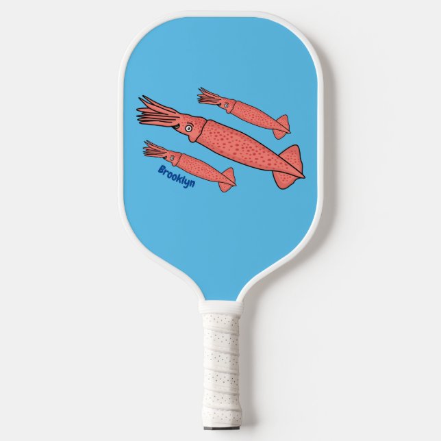 Pink happy squid cartoon illustration  pickleball paddle (Front)