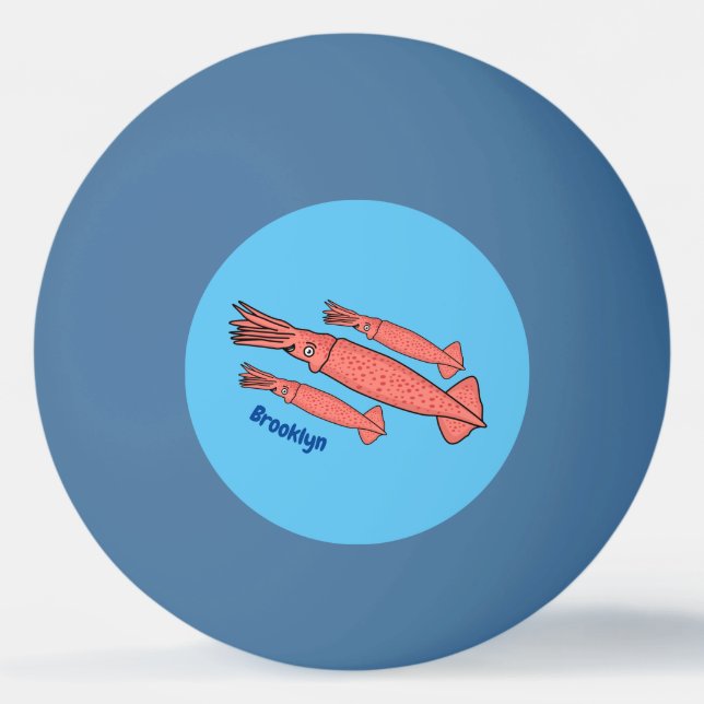 Pink happy squid cartoon illustration ping pong ball (Front)