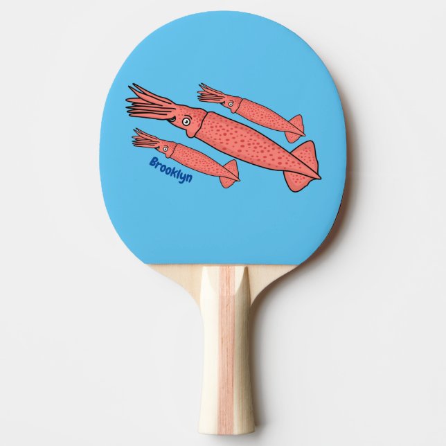 Pink happy squid cartoon illustration ping pong paddle (Front)