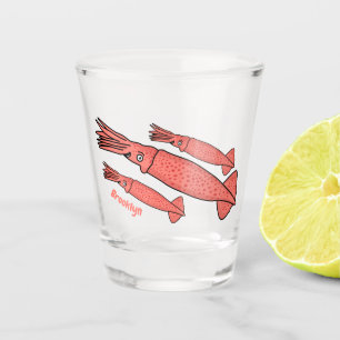 Pink happy squid cartoon illustration shot glass