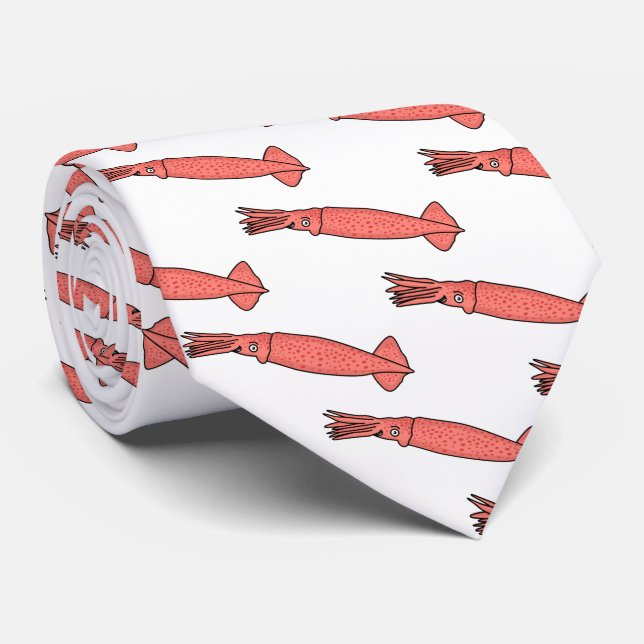 Pink happy squid cartoon illustration tie (Rolled)