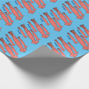 Pink happy squid cartoon illustration wrapping paper