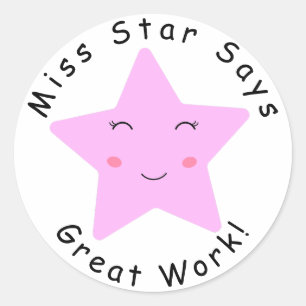 Pink Happy Star girl Great Work  Classic Round Sticker