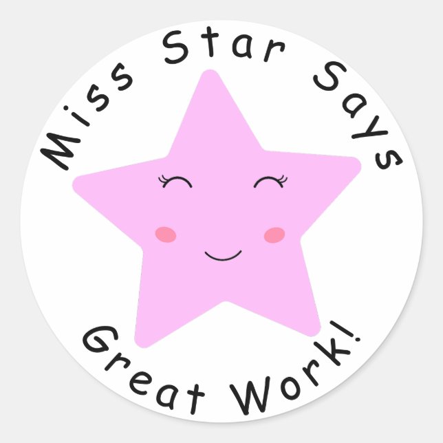Pink Happy Star girl Great Work  Classic Round Sticker (Front)