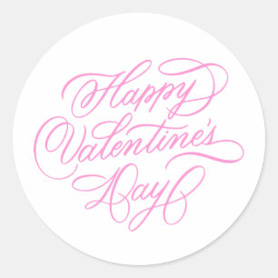 Pink Happy Valentines Day Calligraphy Classic Round Sticker