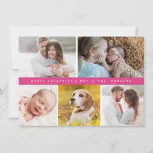 Pink Happy valentine's day Custom family Photos Holiday Card