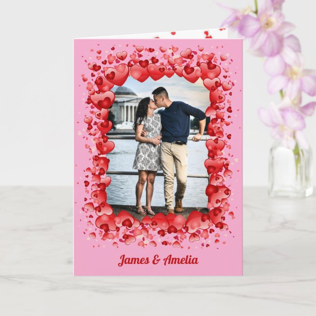 Pink Happy Valentine's Day Photo Romantic Hearts Card (Orchid)