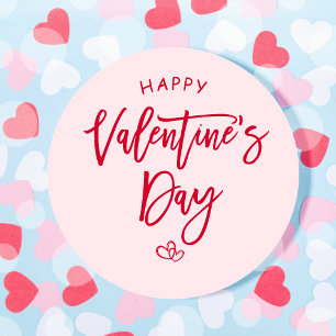 Pink Happy Valentines Day Round Sticker