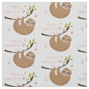 pink happy valentines day sloth fabric