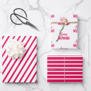 Pink Happy Wedding Typography Gift Wrapping Paper