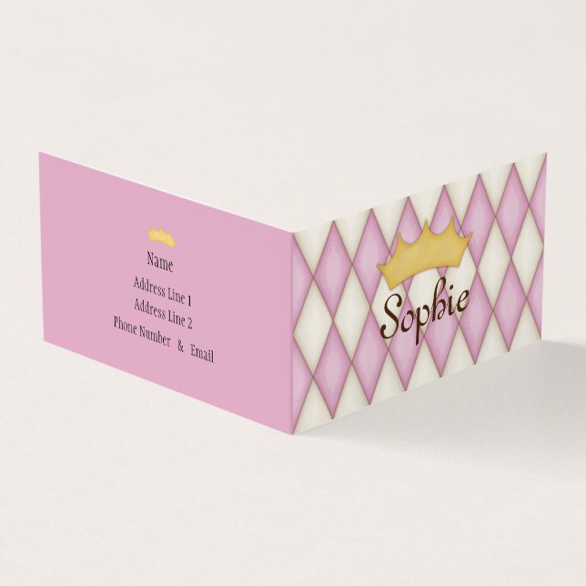 Pink Harlequin Personalised Princess Play Date Business Card (Outside)
