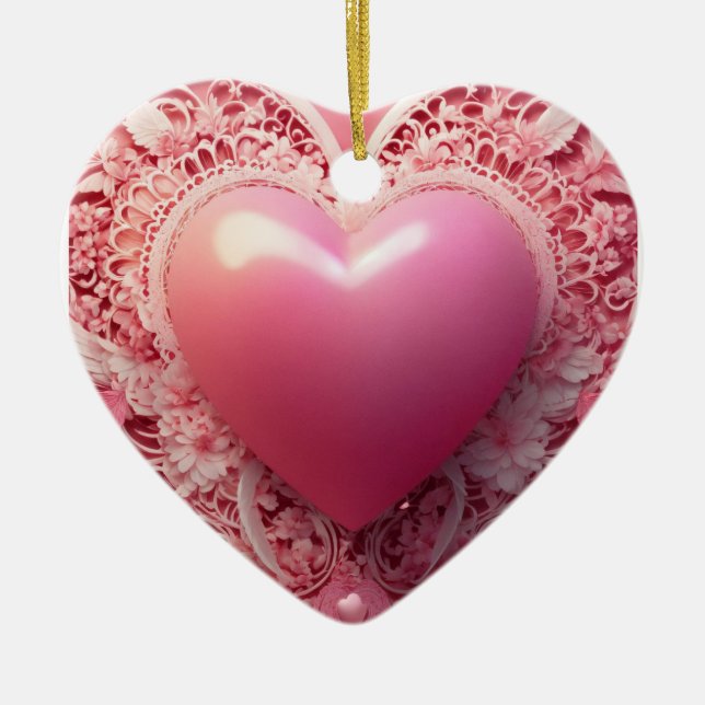 pink hart ceramic tree decoration (Front)