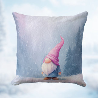 Pink Hat Winter Gnome Cushion